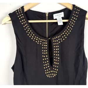 "90s It Girl" Carmen Marc Valvo Womens Dress Black Studded Sleeveless Cocktail L